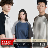 PMET 潮牌男夏宽松短袖 刀割破洞T恤 水洗做旧喷色插肩撞色美式