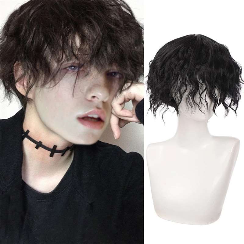 Men's wig short curly hair tinfoil hot explosive head fi