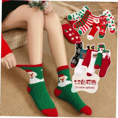 Thick coral velvet Christmas stockings for autumn and winter