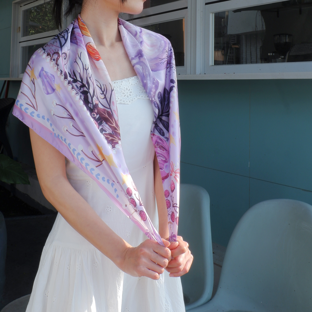 【Stephy】【大丝巾精美礼盒】海的故事大丝巾连丝巾扣高雅礼盒