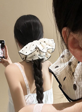 XINSTUDIO 温柔气质褶皱大朵波点大肠发圈女新款扎头发头绳感头花