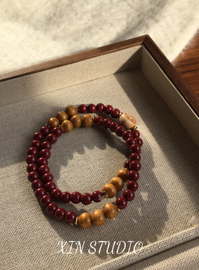XIN STUDIO 福气满满 红色平安喜乐新中式小红书同款复古双层手链