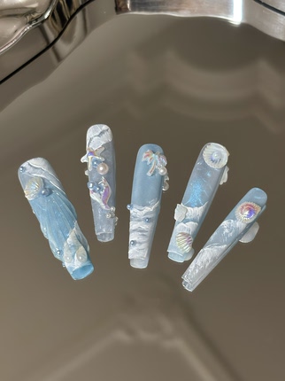 【雾蓝贝壳岛】山黛序原创手工穿戴甲蓝色海洋贝壳