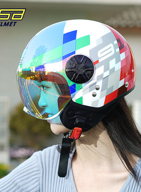 GSB半盔摩托车头盔男女夏季轻便型机车复古电动车安全帽3C认证252
