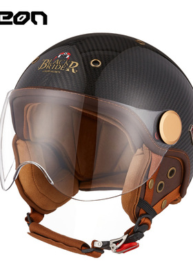 BEON碳纤维半盔摩托车头盔夏季男女士四季通用复古3C认证防晒轻便