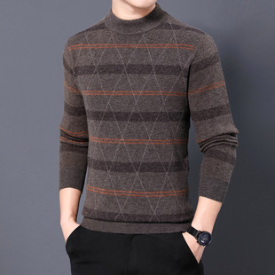 恒源祥集团彩羊中年男羊毛衫加厚秋冬季半高领爸爸毛衣100纯羊毛