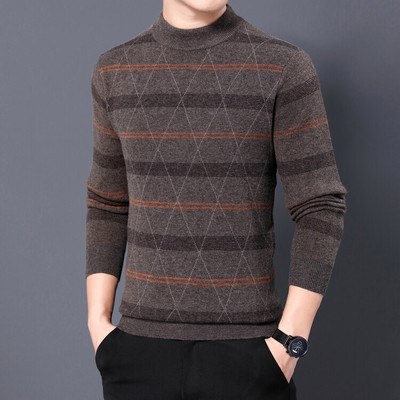 恒源祥集团彩羊中年男羊毛衫加厚秋冬季半高领爸爸毛衣100纯羊毛