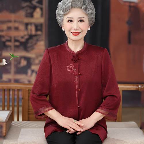 奶奶夏装衬衫喜婆婆婚宴礼服60岁70妈妈太太老年人姥姥寿宴唐装薄