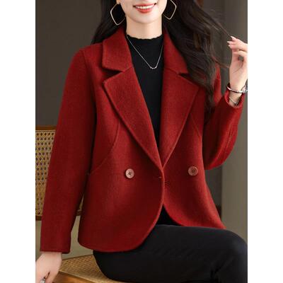 小个子双面羊绒毛呢短外套女士2025秋冬新款妈妈上衣百搭小西装潮