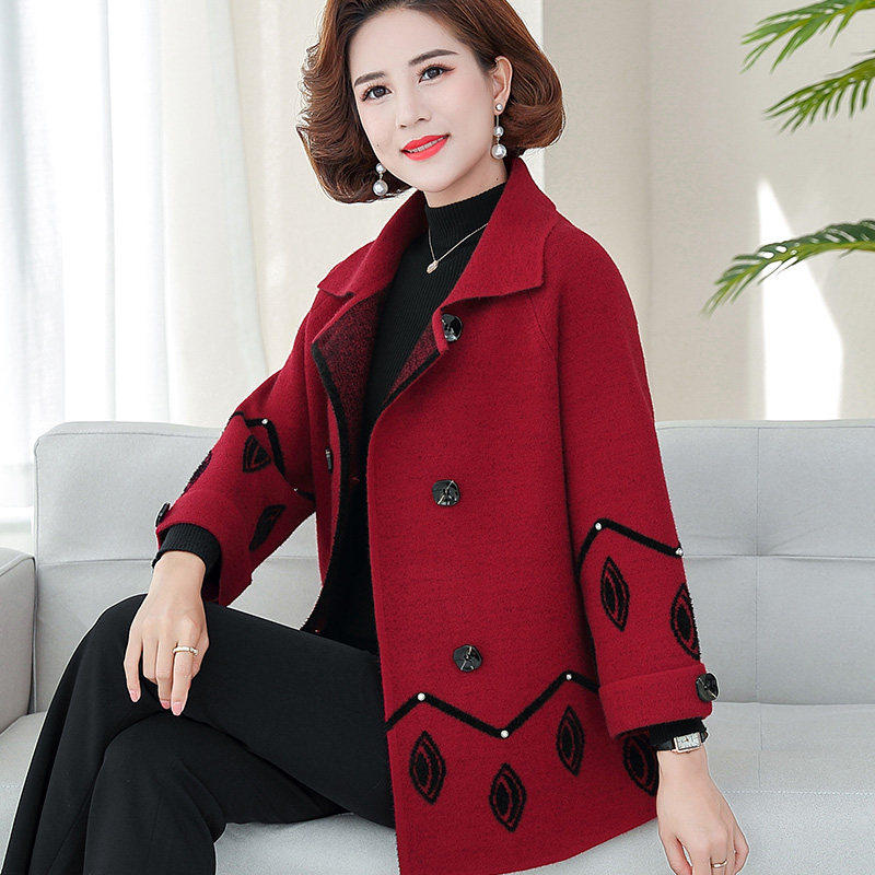 妈妈冬装新款针织毛呢外套上衣50岁中老年人女装秋冬时尚开衫洋气