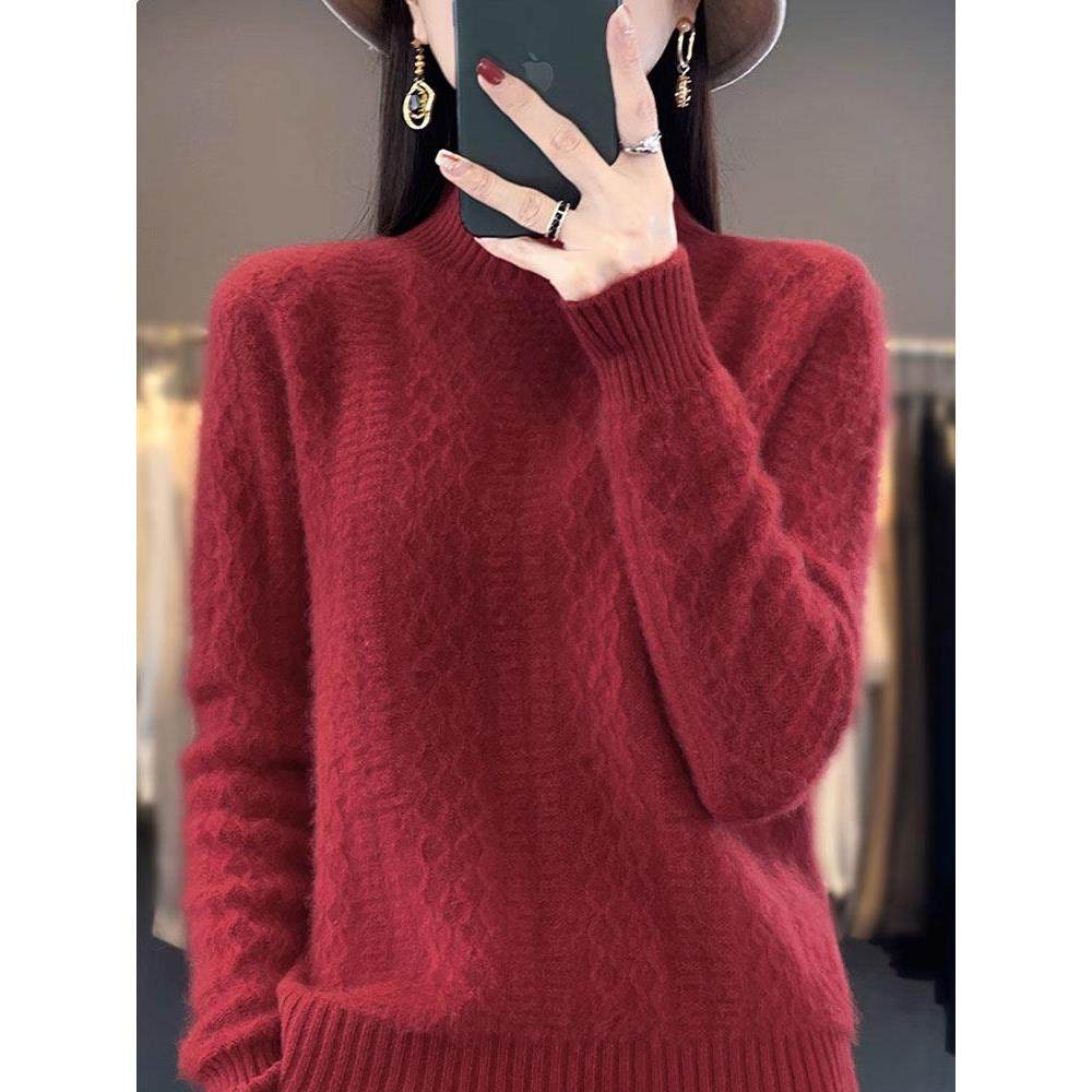 胖mm大码女装冬季款半高领宽松百搭衫针织羊毛衫上衣显瘦纯色毛衣