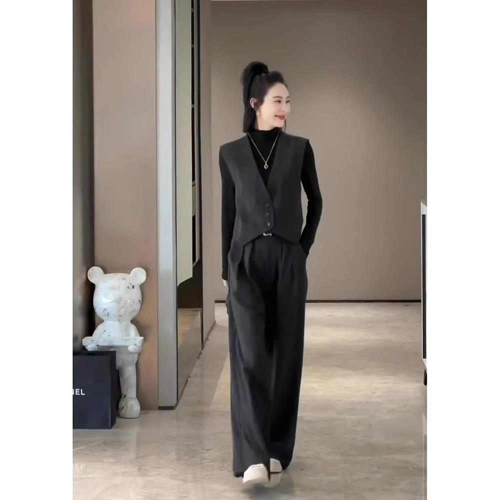 MONLOUVE小香风轻熟简约风马甲套装女装秋季职业通勤三件套高级感