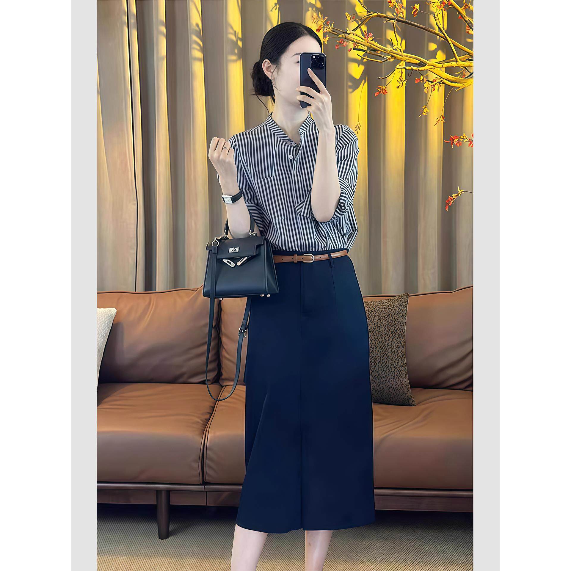 MONLOUVE秋季新款时尚简约显瘦气质高级感穿搭一整套休闲衬衫半身