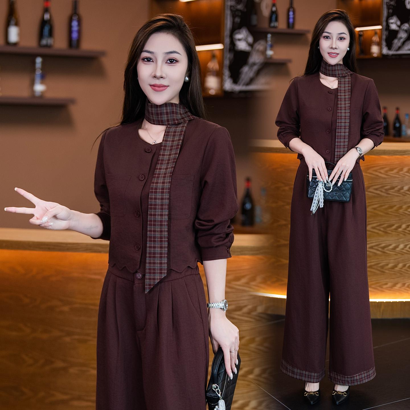 MONLOUVE阔腿裤套装秋装2025新款减龄洋气休闲时尚今年流行春秋女