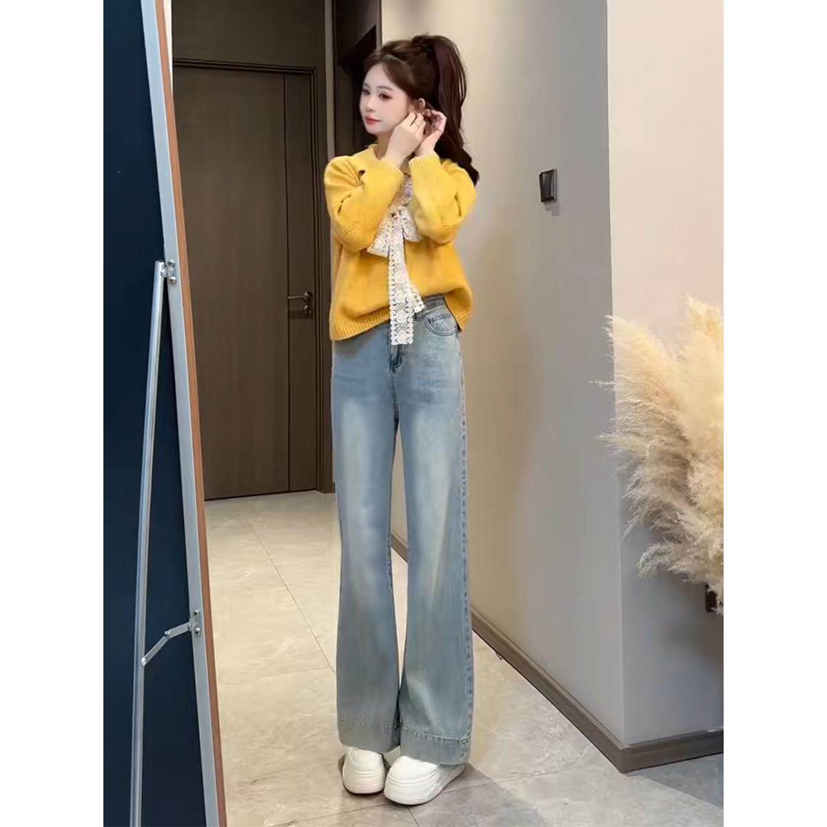 MONLOUVE2025新款高级感黄色针织衫阔腿裤套装女秋季小个子减龄显