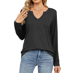 neck sleeved womens tops solid shirt loose long color