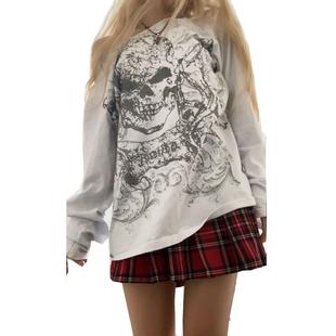 mall graphics pullovers tops loose skulls retro print goth