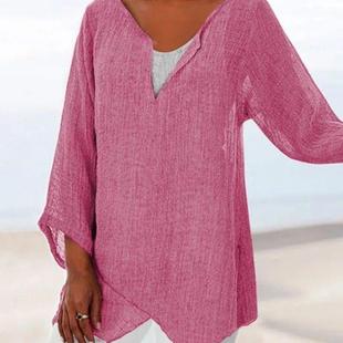 linen collar sleeve Summer slit top front ladies and long