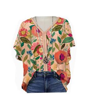 loose five point womens top neck short shirt sleeve