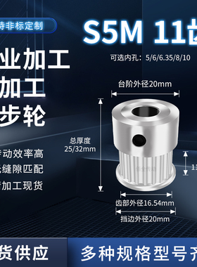 同步轮S5M11齿宽11/16BF内孔5 6 8 10 129传动轴皮带套装同步带轮