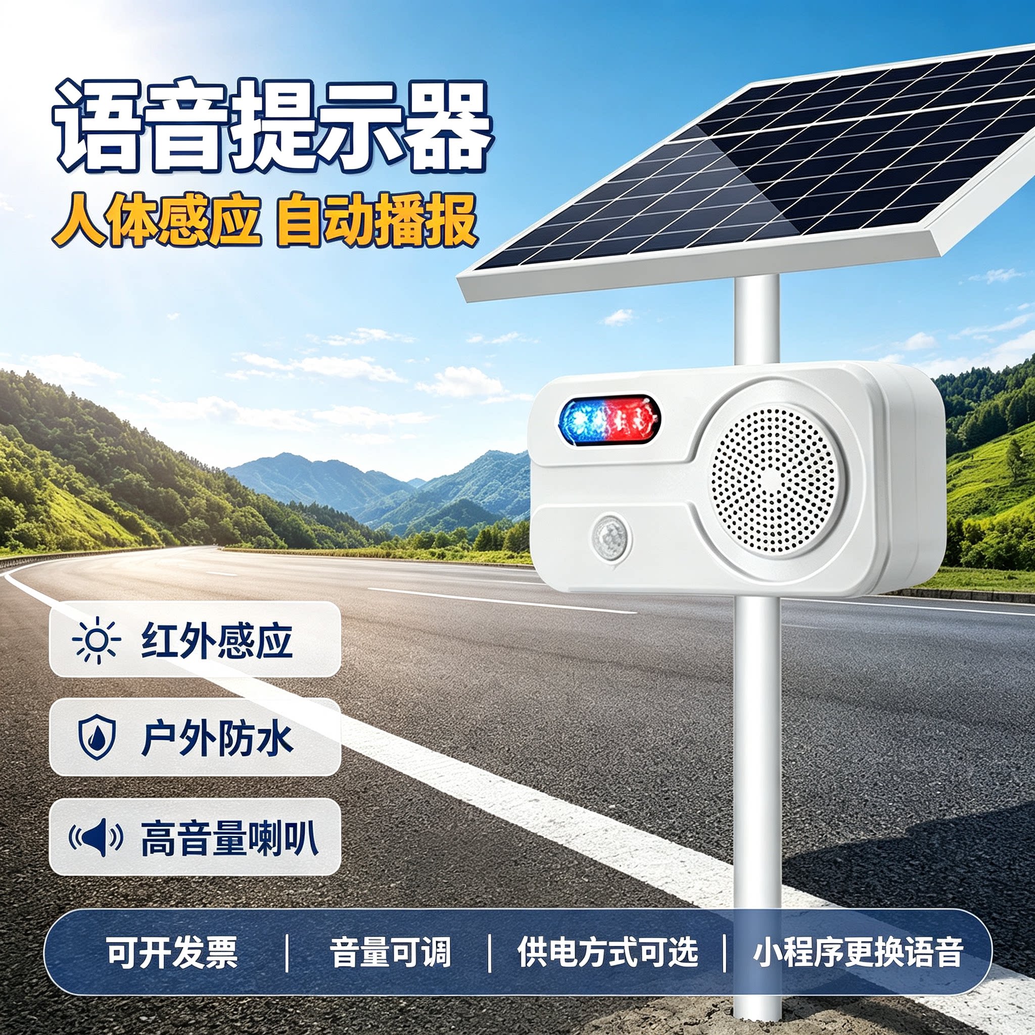 550工地安全太阳能语音提示器红外线人体感应户外防雨播报器