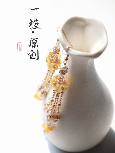 蝶贝桂花耳环 新中式古风汉服高级感珍珠耳钩耳夹设计感国风耳饰