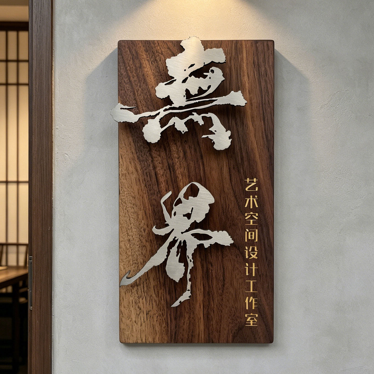 黑胡桃不锈钢立体悬浮字实木门牌定制办公室牌匾高颜值装饰挂牌