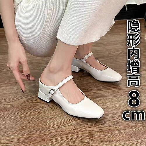 包头半拖鞋外穿复古一字带2025新款方头内增高7cm穆勒单鞋女凉拖