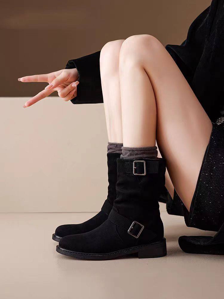 2025年秋冬新款百搭小众时尚感圆头平底增高小个子通勤风堆堆靴软,女鞋,时装靴,淘宝优惠券,粉丝福利购,淘宝优惠卷