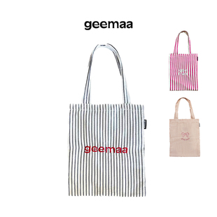 款 geemaa 原创热卖 面料条纹环保袋 刺绣购物袋双层托特包 时装