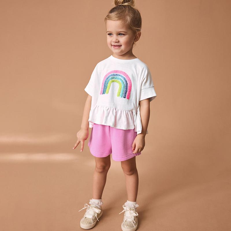 白色彩虹纯棉短袖长裤套装女宝宝