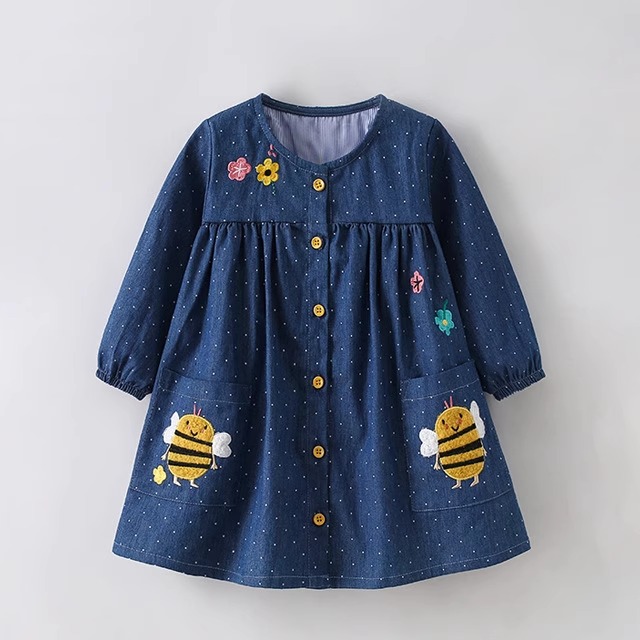 女童软牛仔裙春秋新款欧美风中小童休闲圆领长袖洋气小女孩公主裙