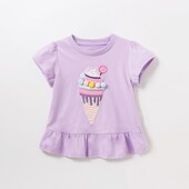 女童紫色短袖 圆领上衣8 小儿童纯棉夏装 T恤宝宝可爱雪糕半袖 体恤衫