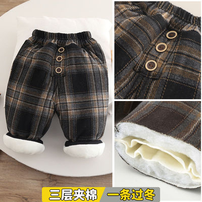 男童裤子三层新款宝宝冬季小童儿童保暖一条过冬外穿棉裤加绒加厚