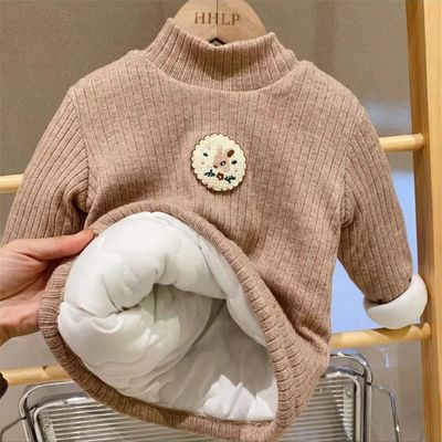 儿童宝宝棉袄冬加绒加厚男女童半高领卡通卫衣婴儿保暖打底衫上衣