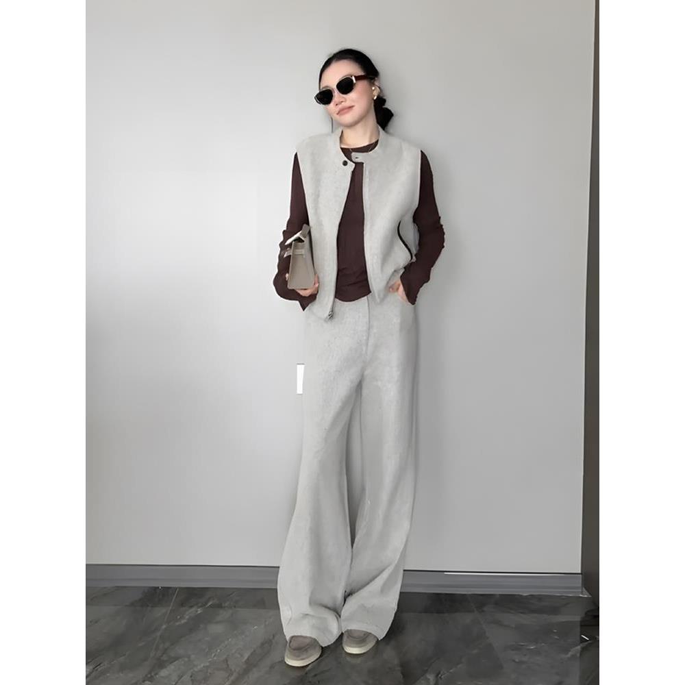 MONLOUVE广州十三行高货韩系氛围感一整套穿搭老钱风休闲马甲阔腿