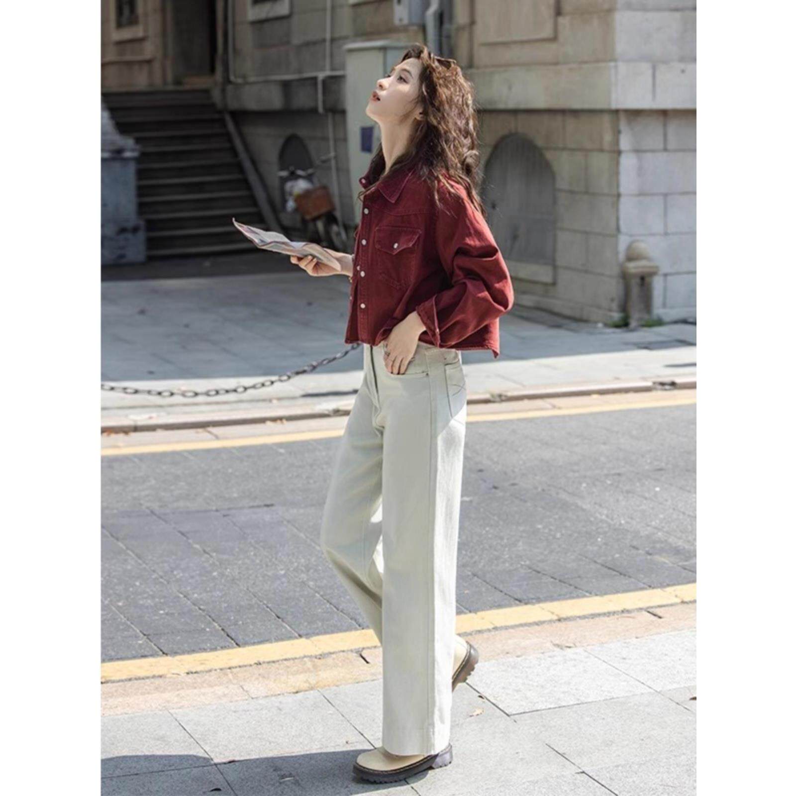 MONLOUVE广州十三行休闲夹克立领外套女小个子摩登感红色短款上衣