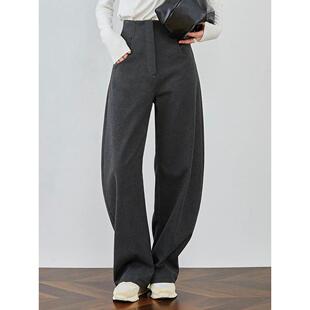 MONLOUVE广州十三行高货秋冬香蕉裤女高腰百搭西裤深灰色宽松阔腿