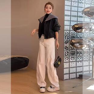 MONLOUVE立秋穿搭一整套高级感小个子针织海军领皮衣外套宽松直筒