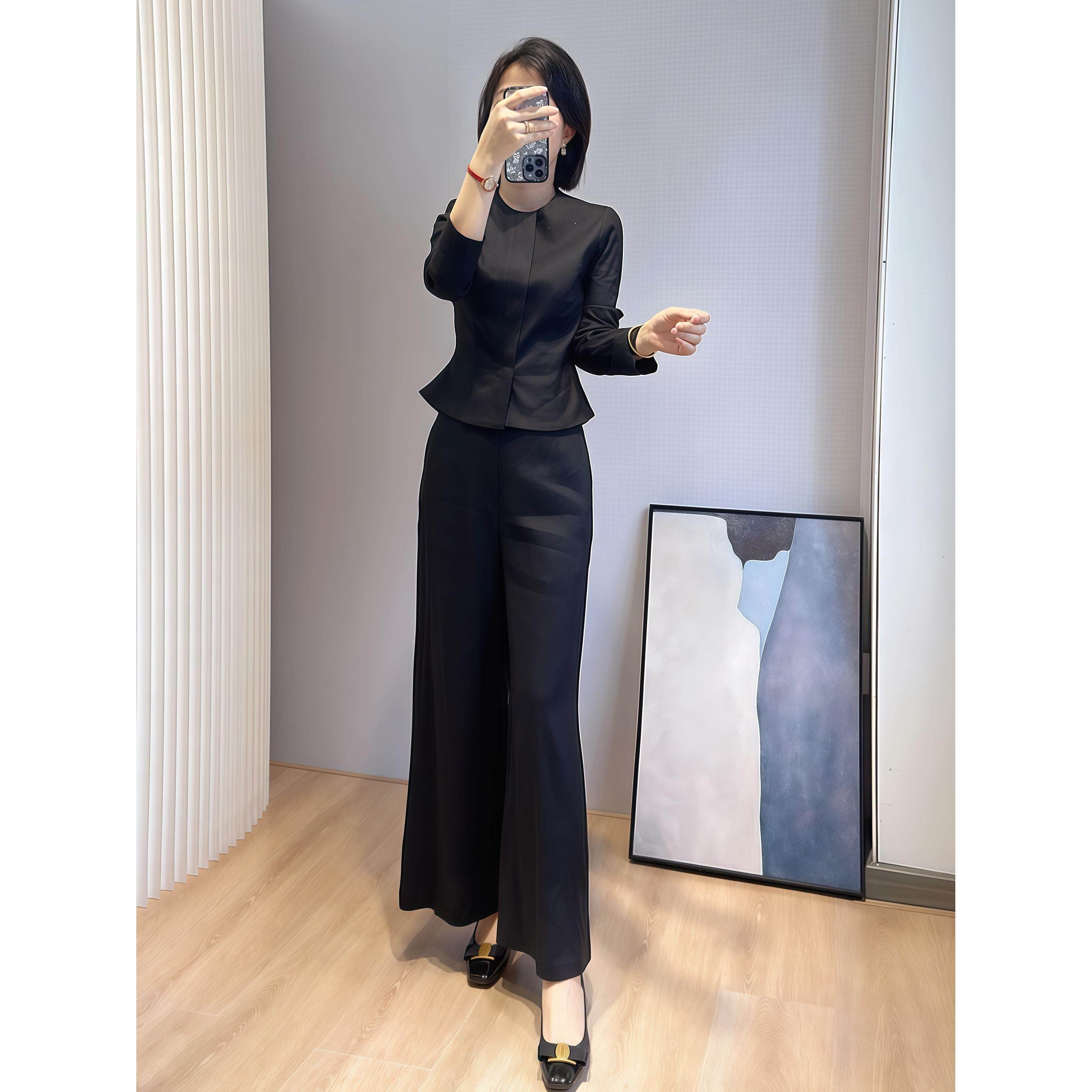 MONLOUVE广州十三行高货早秋干练气质一整套穿搭高级感黑色衬衫阔