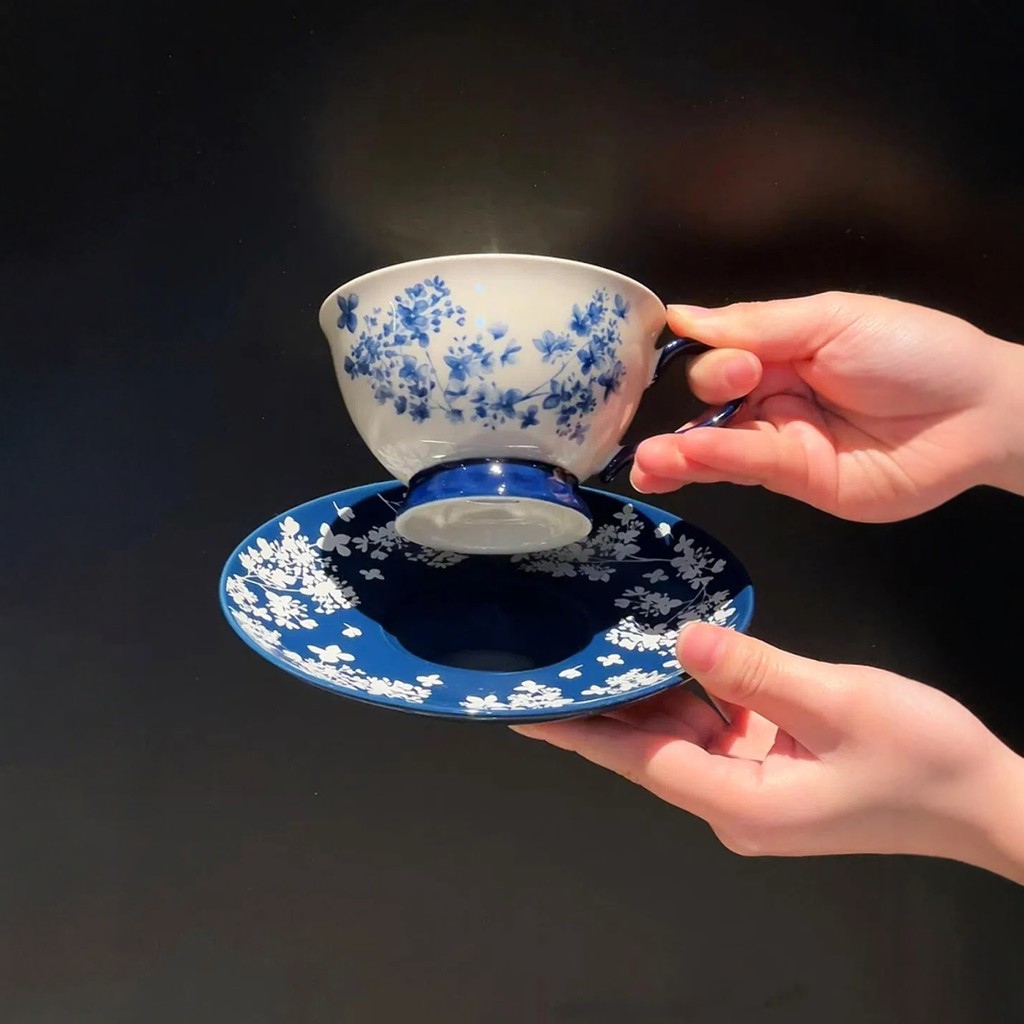 青花咖啡杯子陶瓷高档精致杯碟套装高级感轻奢高颜值下午茶茶杯