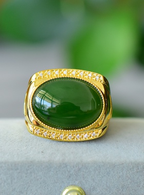 沙金天然和田玉碧玉财源滚滚玉戒
