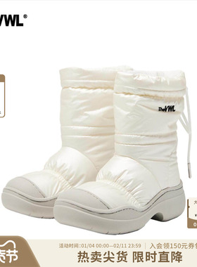 VWL秋冬新款面包鞋靴保暖加绒防滑防泼水雪地靴简约中筒靴高筒