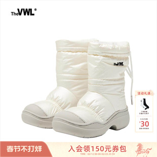VWL秋冬新款面包鞋靴保暖加绒防滑防泼水雪地靴简约中筒靴高筒