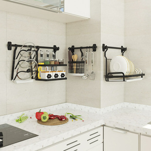 厨房墙壁置物架不锈钢挂杆挂钩沥水碗碟架刀架斜口调料架收纳挂件