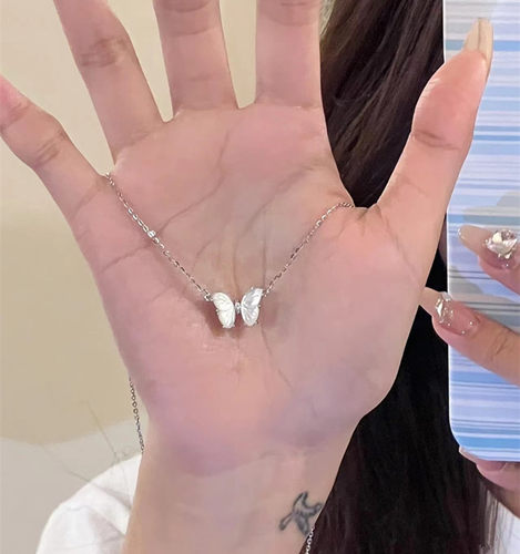 纯银白贝母蝴蝶项链配证书