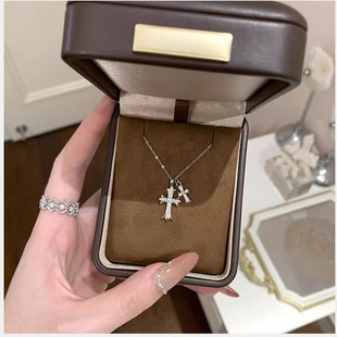 999纯银双十字架项链女款2025新款轻奢小众配饰品送女友闺蜜礼物