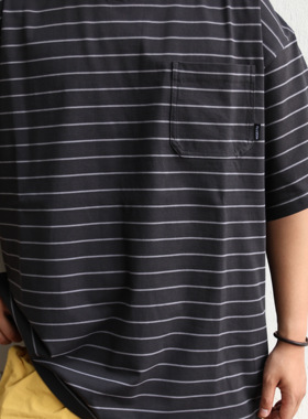 NESSTTU 25SS新品日系复古宽松男女百搭定制纯棉口袋条纹短袖T