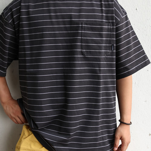 NESSTTU 25SS新品日系复古宽松男女百搭定制纯棉口袋条纹短袖T