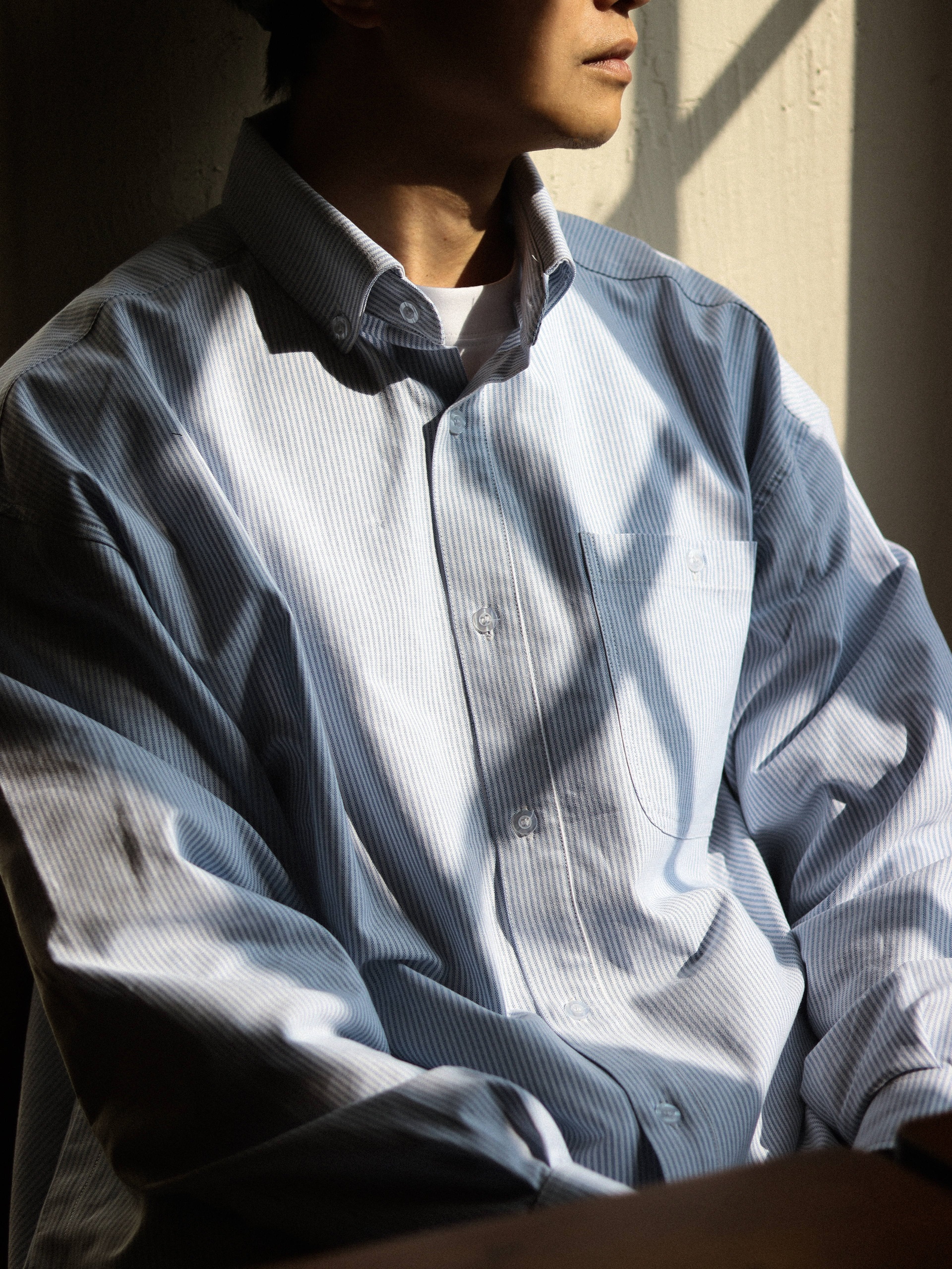 NESSTTU 秋冬新品日系复古百搭休闲宽松纯棉牛津纺条纹基础衬衫